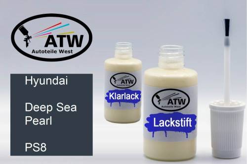 Hyundai, Deep Sea Pearl, PS8: 20ml Lackstift + 20ml Klarlack - Set, von ATW Autoteile West.